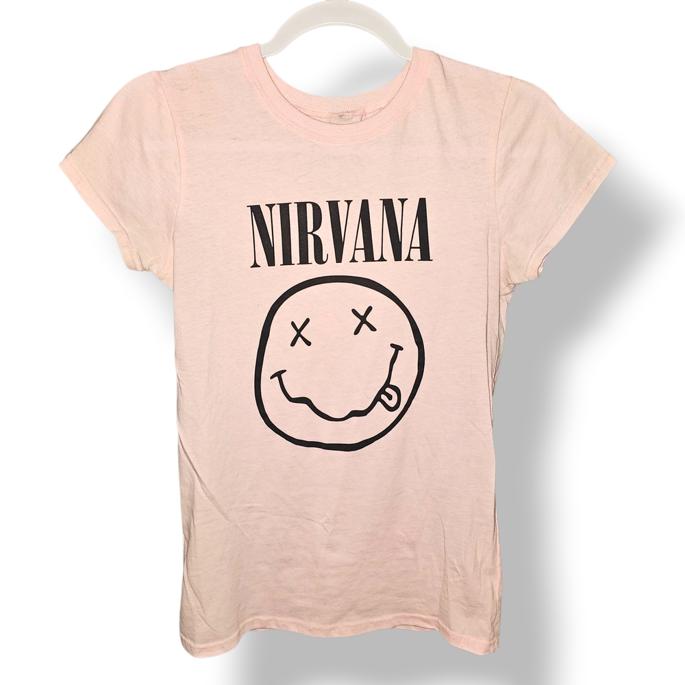 NIRVANA Light Pink Smiley Tee - Picture 3 of 4